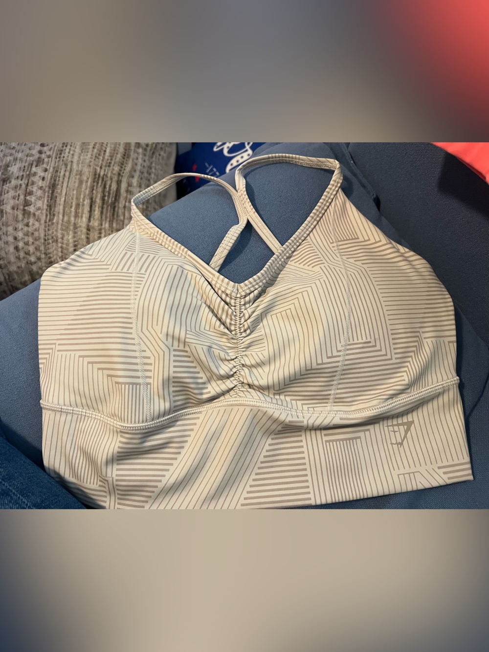 GYMSHARK sports bra tan with striping L